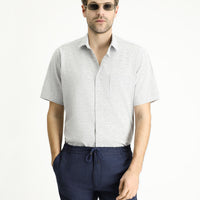 Light Navy Short Sleeve Regular Fit Patterned Cotton Sport Shirt