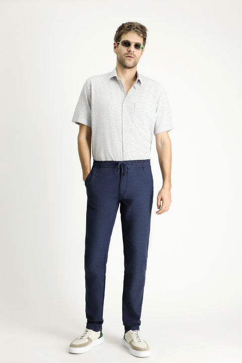 Light Navy Short Sleeve Regular Fit Patterned Cotton Sport Shirt