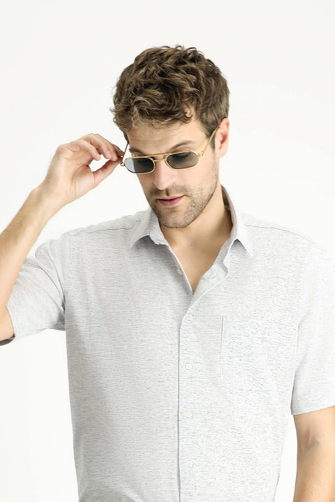 Light Navy Short Sleeve Regular Fit Patterned Cotton Sport Shirt