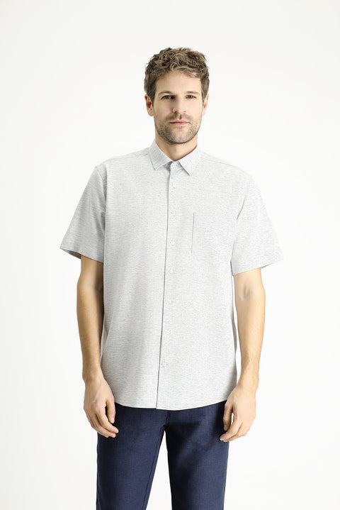 Light Navy Short Sleeve Regular Fit Patterned Cotton Sport Shirt