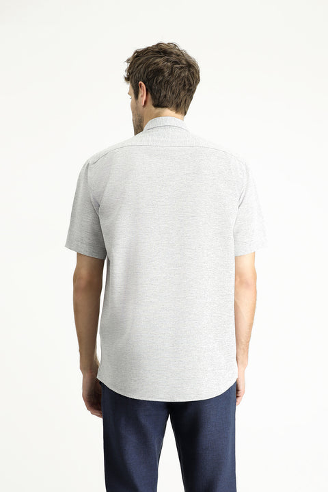 Light Navy Short Sleeve Regular Fit Patterned Cotton Sport Shirt