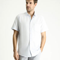 Blue Short-Sleeve Regular Fit Patterned Sporty Cotton Shirt
