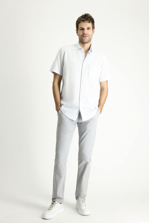 Blue Short-Sleeve Regular Fit Patterned Sporty Cotton Shirt
