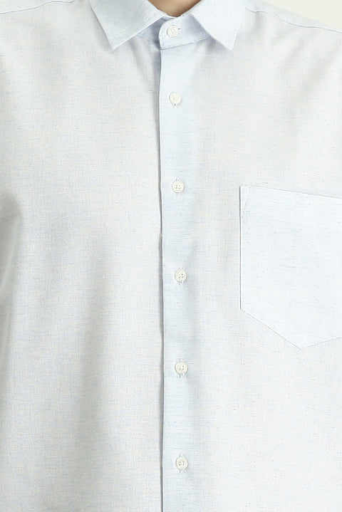 Blue Short-Sleeve Regular Fit Patterned Sporty Cotton Shirt