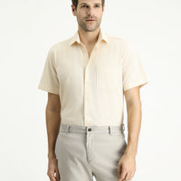 Yellow Short-Sleeve Regular Fit Patterned Sporty Cotton Shirt