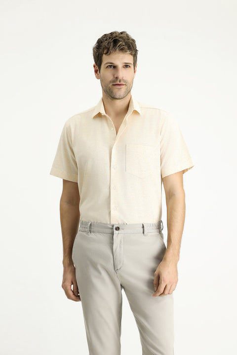 Yellow Short-Sleeve Regular Fit Patterned Sporty Cotton Shirt