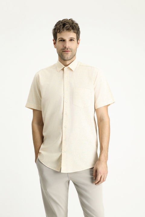Yellow Short-Sleeve Regular Fit Patterned Sporty Cotton Shirt