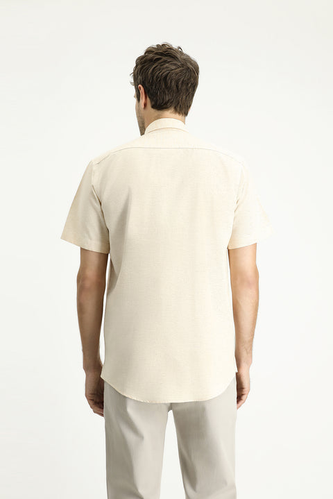Yellow Short-Sleeve Regular Fit Patterned Sporty Cotton Shirt