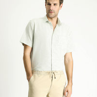 Light Green Short Sleeve Regular Fit Patterned Sporty Cotton Shirt