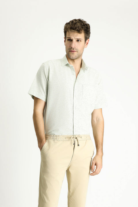 Light Green Short Sleeve Regular Fit Patterned Sporty Cotton Shirt