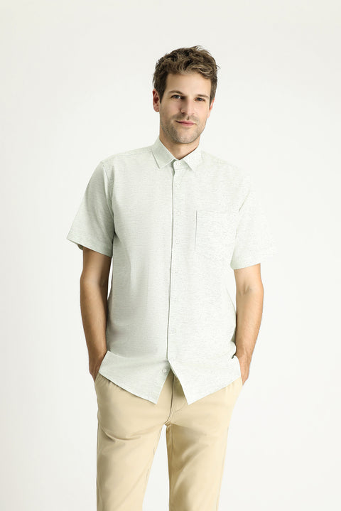 Light Green Short Sleeve Regular Fit Patterned Sporty Cotton Shirt