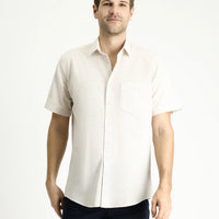 Light Mink Short Sleeve Regular Fit Patterned Sport Cotton Shirt