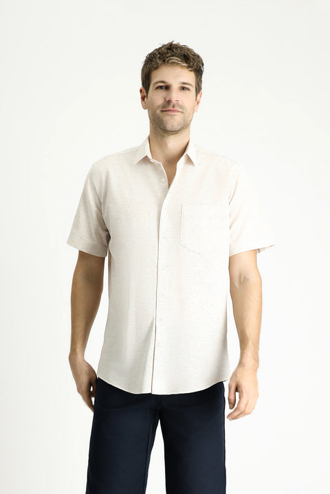 Light Mink Short Sleeve Regular Fit Patterned Sport Cotton Shirt