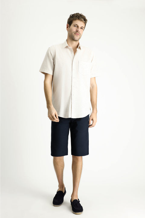Light Mink Short Sleeve Regular Fit Patterned Sport Cotton Shirt