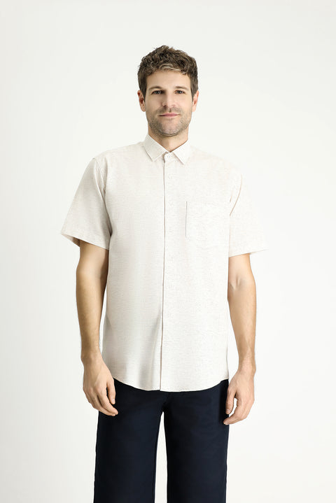 Light Mink Short Sleeve Regular Fit Patterned Sport Cotton Shirt