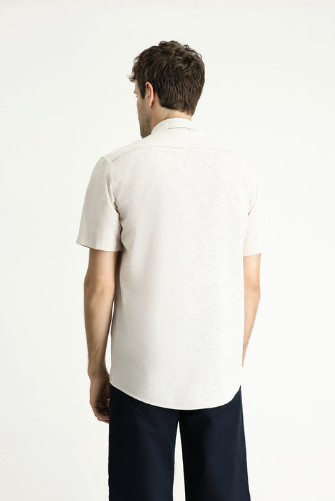 Light Mink Short Sleeve Regular Fit Patterned Sport Cotton Shirt
