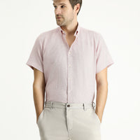 Pink Short-Sleeve Regular Fit Patterned Sporty Cotton Shirt, Easy-Iron