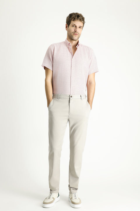 Pink Short-Sleeve Regular Fit Patterned Sporty Cotton Shirt, Easy-Iron