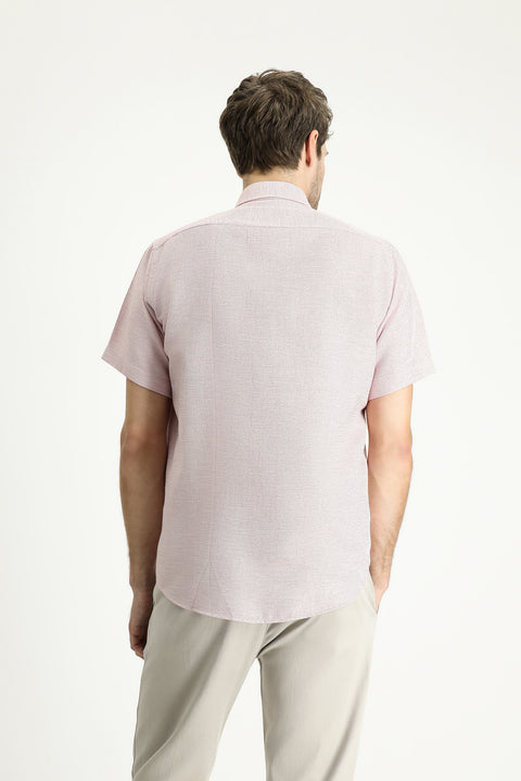 Pink Short-Sleeve Regular Fit Patterned Sporty Cotton Shirt, Easy-Iron