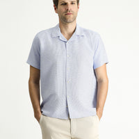Dark Blue Short Sleeve Regular Fit Patterned Sporty Cotton Shirt, Easy Iron