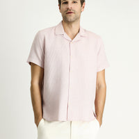 Pink Short-Sleeve Regular Fit Patterned Sporty Cotton Shirt, Easy-Iron