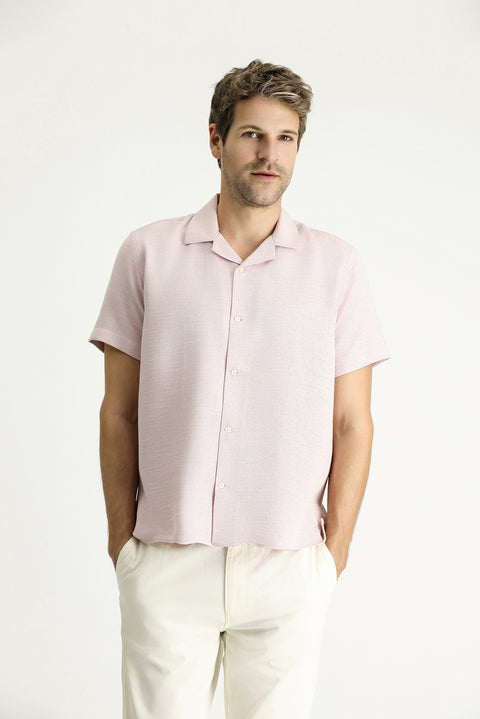 Pink Short-Sleeve Regular Fit Patterned Sporty Cotton Shirt, Easy-Iron