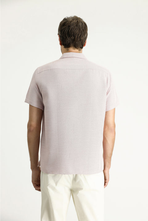 Pink Short-Sleeve Regular Fit Patterned Sporty Cotton Shirt, Easy-Iron