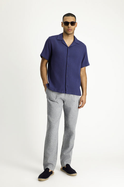 Medium Navy Short Sleeve Regular Fit Patterned Cotton Easy-Iron Shirt