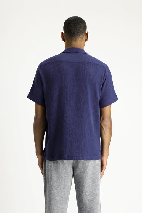 Medium Navy Short Sleeve Regular Fit Patterned Cotton Easy-Iron Shirt