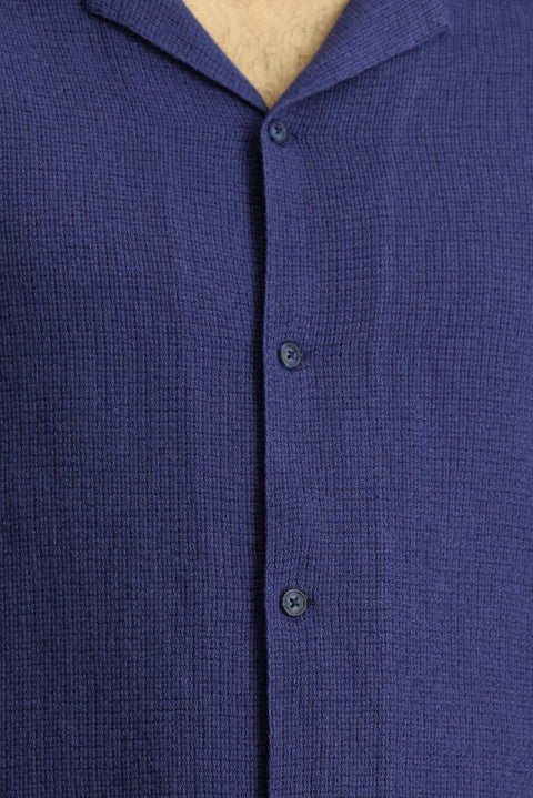 Medium Navy Short Sleeve Regular Fit Patterned Cotton Easy-Iron Shirt