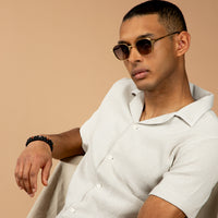 Stone Patterned Short Sleeve Regular Fit Cotton Easy-Iron Shirt