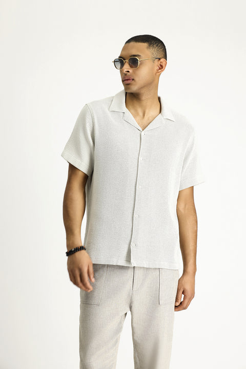 Stone Patterned Short Sleeve Regular Fit Cotton Easy-Iron Shirt