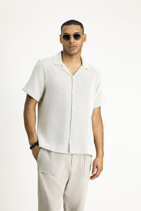 Stone Patterned Short Sleeve Regular Fit Cotton Easy-Iron Shirt
