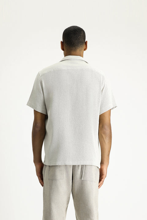 Stone Patterned Short Sleeve Regular Fit Cotton Easy-Iron Shirt