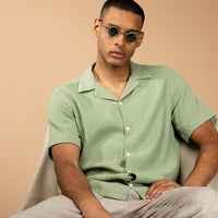 Light Green Short Sleeve Regular Fit Patterned Cotton Easy-Iron Shirt