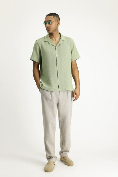Light Green Short Sleeve Regular Fit Patterned Cotton Easy-Iron Shirt