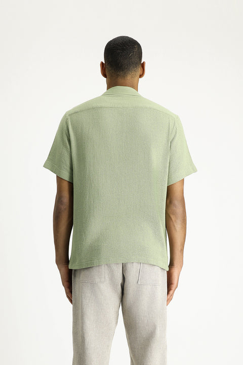 Light Green Short Sleeve Regular Fit Patterned Cotton Easy-Iron Shirt