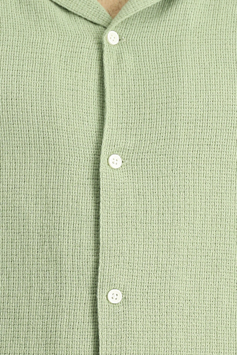 Light Green Short Sleeve Regular Fit Patterned Cotton Easy-Iron Shirt