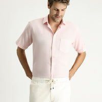 Dusty Pink Short Sleeve Regular Fit Patterned Linen Blend Shirt