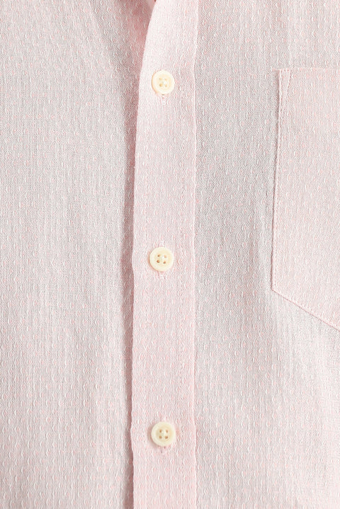 Dusty Pink Short Sleeve Regular Fit Patterned Linen Blend Shirt