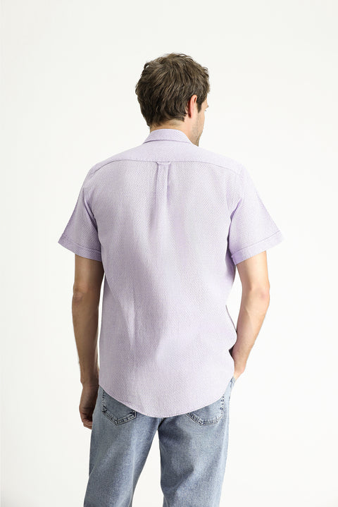 Lilac Short Sleeve Regular Fit Patterned Linen Blend Shirt