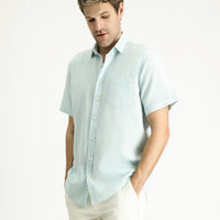 Mint Green Short Sleeve Regular Fit Patterned Linen Blend Shirt