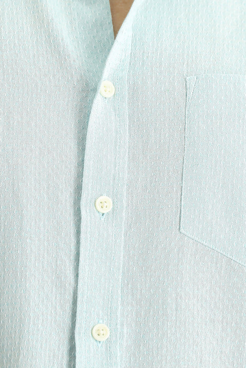 Mint Green Short Sleeve Regular Fit Patterned Linen Blend Shirt