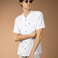 White Short-Sleeve Oversize Linen Blend Shirt
