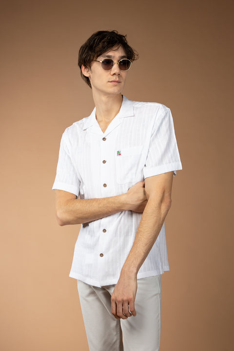 White Short-Sleeve Oversize Linen Blend Shirt