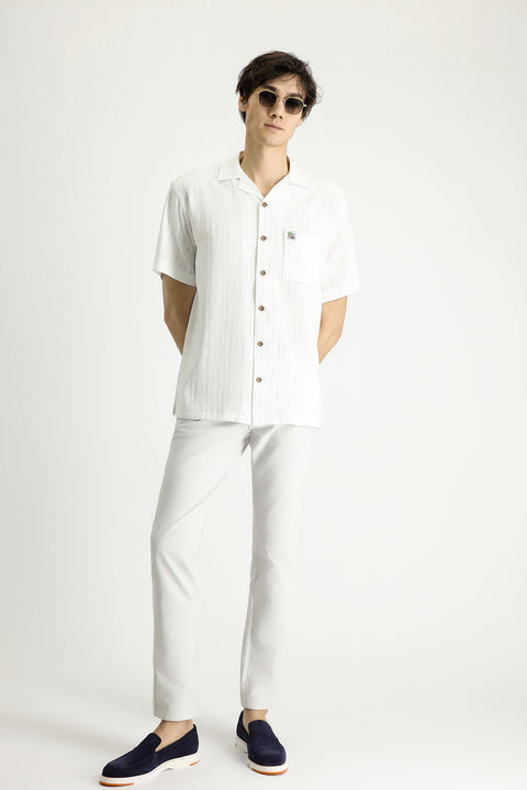White Short-Sleeve Oversize Linen Blend Shirt
