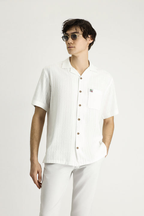 White Short-Sleeve Oversize Linen Blend Shirt