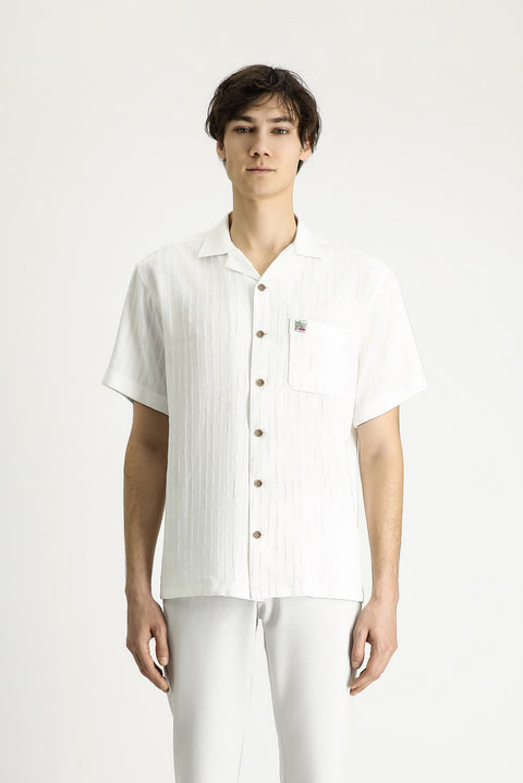 White Short-Sleeve Oversize Linen Blend Shirt