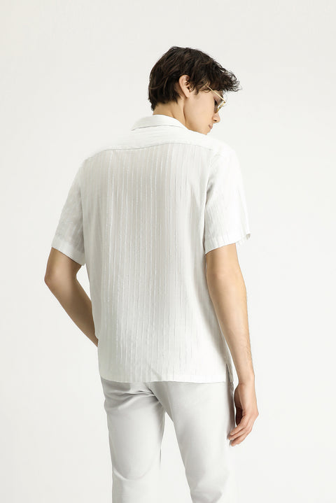 White Short-Sleeve Oversize Linen Blend Shirt