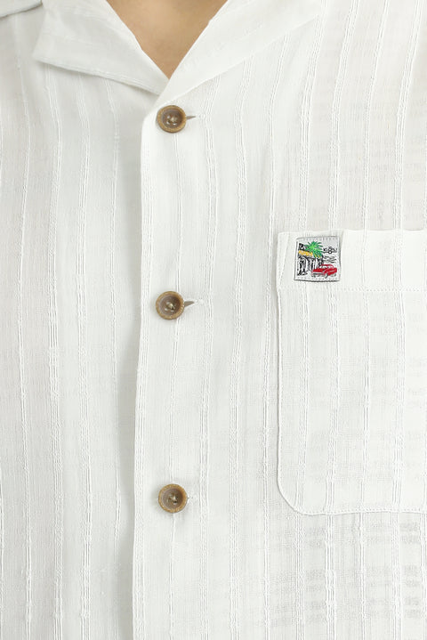 White Short-Sleeve Oversize Linen Blend Shirt